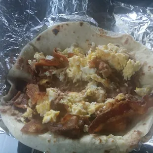 Bacon Egg and Bean w extra Bacon.