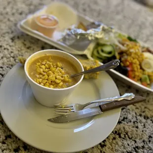 Added some fresh corn into their Chicken Enchilada soup and Cobb salad.