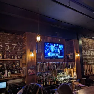 a bar with a television