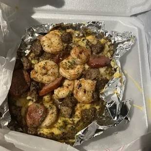 shrimp and sausage wrapped in foil