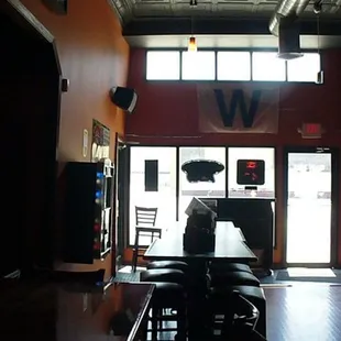 a view of a dining room