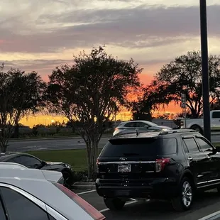 Sunset from entrance of glory days over legoland