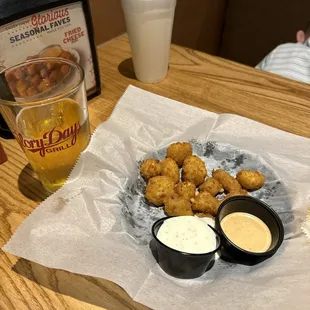 Wow, what a great flavor. Cheese balls are done correct here. Try the sriracha ranch dressing!!! The PBJ old fashioned is amazing!!!