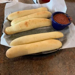 Garlic bread sticks.  Came out quick and hot!  Sauce is sauce.