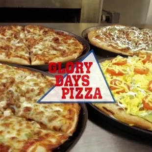 a variety of pizzas
