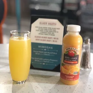 Mimosas = house or top shelf; juice in case