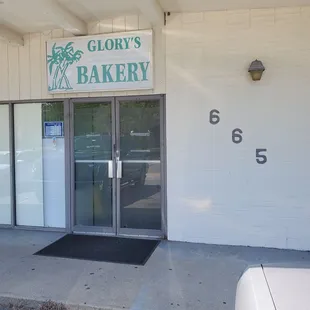 the entrance to glory's bakery