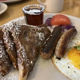 &quot;B&quot; Breakfast with French Toast, 2 sausages, and sunny side up egg