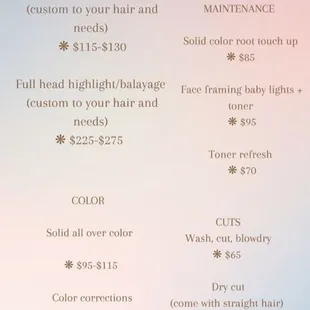 Hair pricing estimate