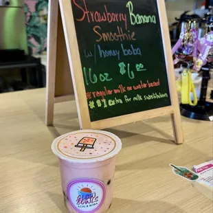 02.17.25 Special of the Day: Strawberry Banana smoothie w/ honey boba