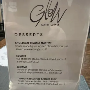 Dessert Menu