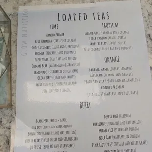 a menu for loaded teas