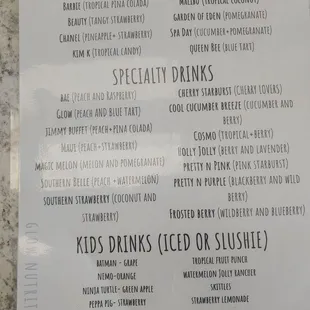 a menu for beauty drinks