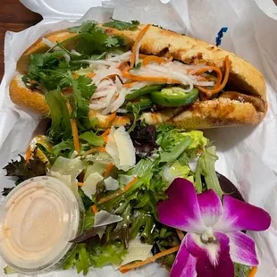 Chicken bahn mi and salad