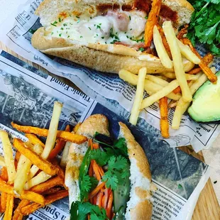 a sub sandwich and french fries
