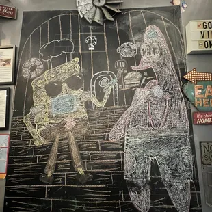 a chalk drawing of a man and a woman