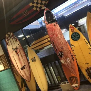 We made a display of some beautiful boards for the breakfast crowd at Cinnamon's! Just look up.