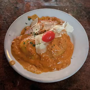 Crab and Lobster Ravioli in Blush Sauce