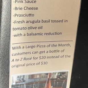 a menu for the month