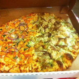 1/2 chicken pesto 1/2 buffalo chicken. Pesto ok. Buffalo very good