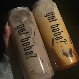 Classic Milk Tea Bubble Tea on the left , Thai tea on the right !