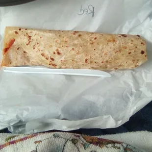 Go Burger&apos;s &quot;Texas&quot; sized red Chile meat Burrito. Very good burrito at a great price