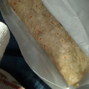 Go Burger&apos;s &quot;Texas&quot; size green Chile meat Burrito. Very good.