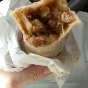 Green Chile meat Burrito from Go Burger. Big burrito with big flavor.