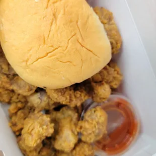 ows a close up of a sandwich in a container