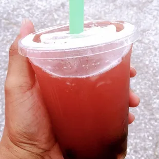 Raspberry Green Tea With Boba.