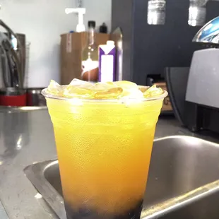 Mango Green Bubble Tea with Boba!
