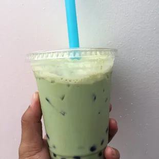 Iced Green Tea Latte with Boba.