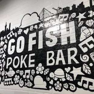 a black and white mural
