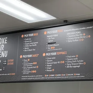 Poke bar menu