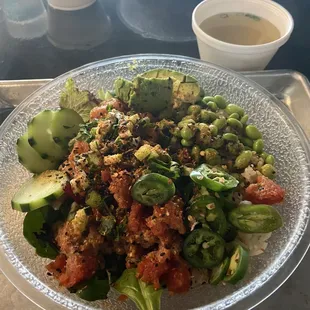 Customized poke bowl (delicious) (regular size) with free miso soup