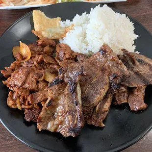 Kalbi, Spicy Pork Combo (add-on of $3 and $1 to the base $16 combo)