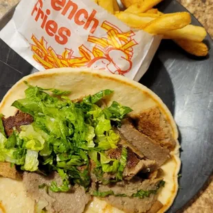 Traditional gyro (meat and lettuce only) and fries