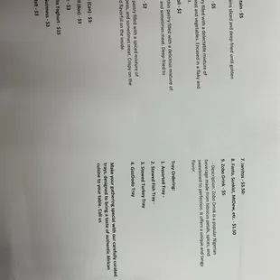 Current African food menu as of April 2024