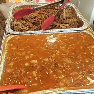 Jerk Pulled Pork
and Baby Boy&apos;s Baked BBQ Beans.....