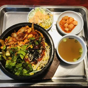 Dolsot Spicy stir fry squid bibimbap