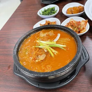 Kimchi tofu soup with ban Chan