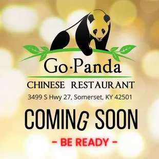 a panda sitting on a branch with the words coming soon be ready