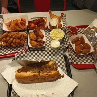 a variety of food items on a table