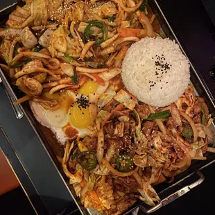 a pan of food on a table