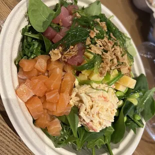 With plain salmon and tuna and house sauce added at the end