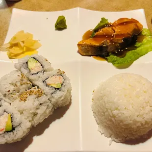 Bento Box: California Roll and Salmon Teriyaki