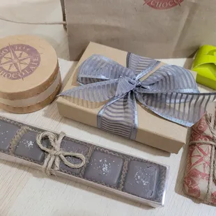 a box of chocolates and a ribbon