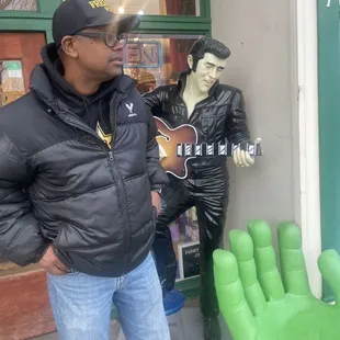 Hubby outside with Elvis