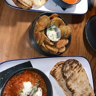 Meatball Pomodoro, Zucchini chips and Baked Goat Cheese