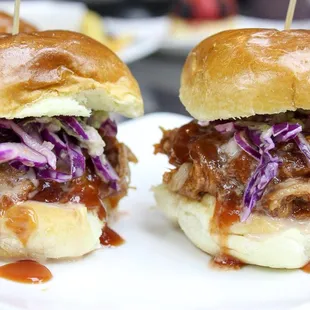 Braised for 6 hours then smothered in our house BBQ sauce and topped with our house slaw.